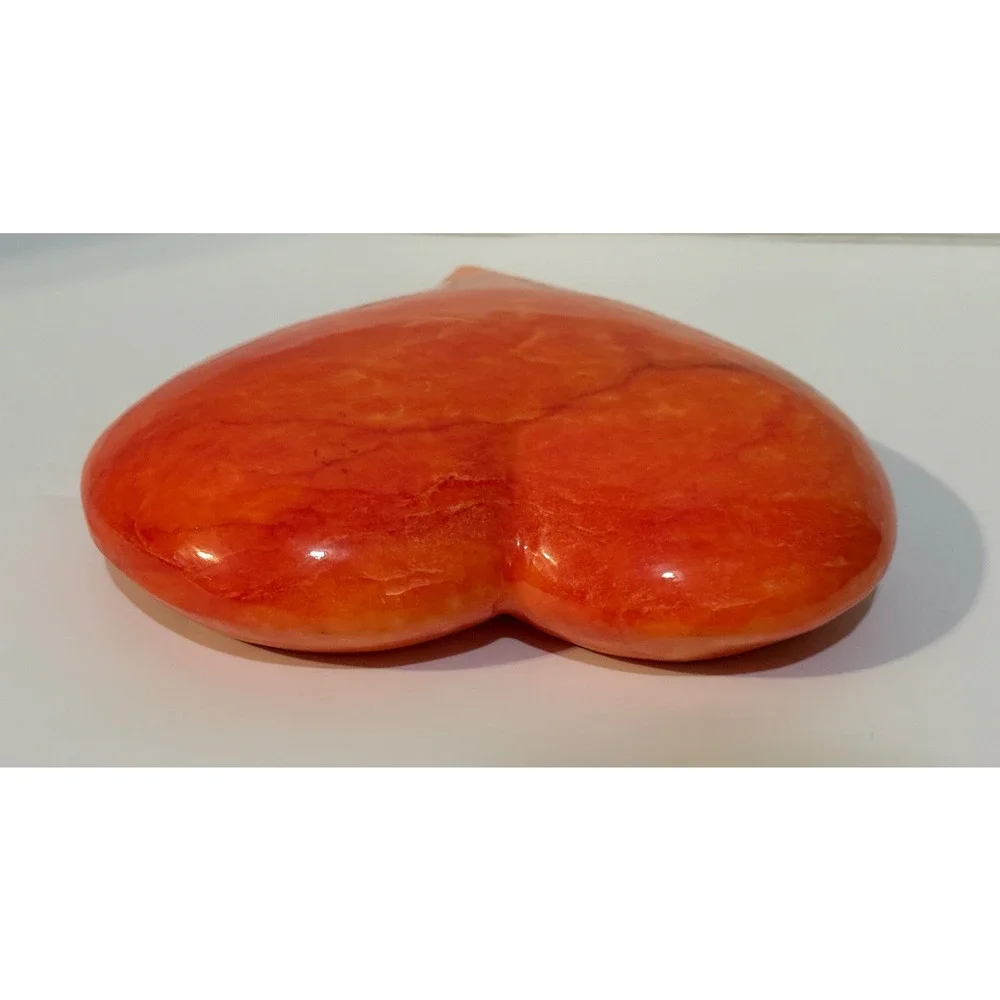 ❤️ Vintage Handcrafted Italy Orange Marble Alabaster Heart Paperweight Schmid